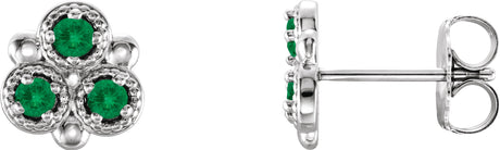 14K Gold Round Lab-Grown Emerald Three-Stone Earrings - White Gold