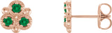 14K Gold Round Lab-Grown Emerald Three-Stone Earrings - Rose Gold