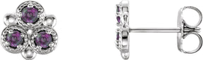 14K Gold Round Natural Alexandrite Three-Stone Earrings - White Gold