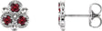 14K Gold Round Natural Ruby Three-Stone Earrings - White Gold
