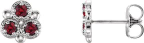 Platinum Round Natural Ruby Three-Stone Earrings