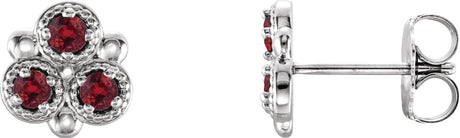 14K Gold Round Lab-Grown Ruby Three-Stone Earrings - White Gold