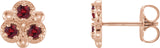 14K Gold Round Natural Ruby Three-Stone Earrings - Rose Gold