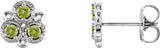 14K Gold Round Natural Peridot Three-Stone Earrings - White Gold