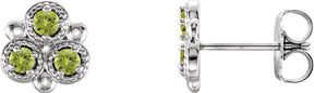 14K Gold Round Natural Peridot Three-Stone Earrings - White Gold