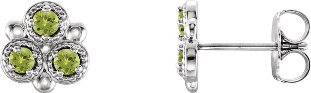 Platinum Round Natural Peridot Three-Stone Earrings