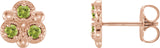 14K Gold Round Natural Peridot Three-Stone Earrings - Rose Gold