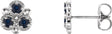 Platinum Round Natural Blue Sapphire Three-Stone Earrings