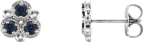 Platinum Round Natural Blue Sapphire Three-Stone Earrings