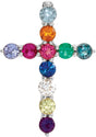 14K Gold Round Natural Multi-Gemstone Accented Cross Necklace or Pendant - White Gold