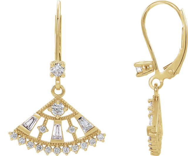 14K Gold Round Natural Diamond Fan Earrings - Yellow Gold