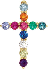 14K Gold Round Natural Multi-Gemstone Accented Cross Necklace or Pendant - Yellow Gold