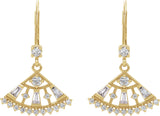 14K Gold Round Natural Diamond Fan Earrings - Yellow Gold - view 2