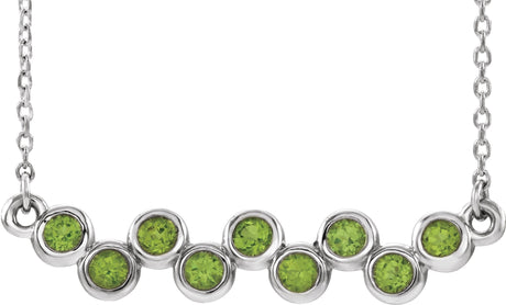 Platinum Round Natural Peridot Bezel-Set Bar Necklace