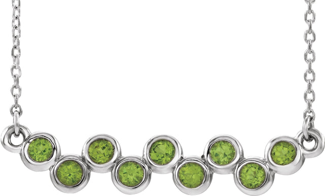 Platinum Round Natural Peridot Bezel-Set Bar Necklace