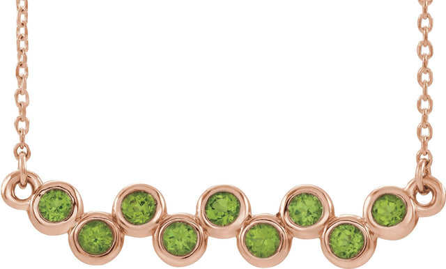 14K Gold Round Natural Peridot Bezel-Set Bar Necklace - Rose Gold