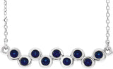 Platinum Round Lab-Grown Blue Sapphire Bezel-Set Bar Necklace