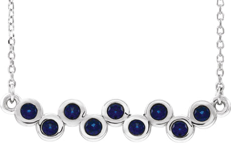 Platinum Round Lab-Grown Blue Sapphire Bezel-Set Bar Necklace