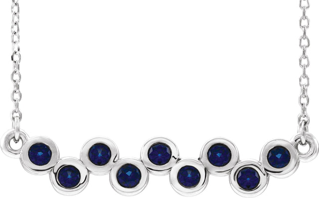 Platinum Round Lab-Grown Blue Sapphire Bezel-Set Bar Necklace