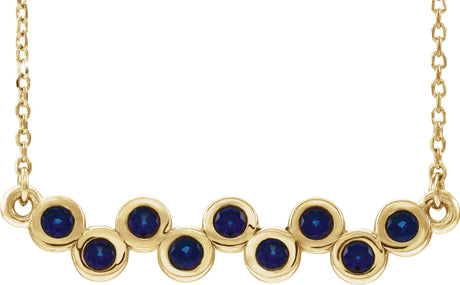 14K Gold Round Lab-Grown Blue Sapphire Bezel-Set Bar Necklace - Yellow Gold