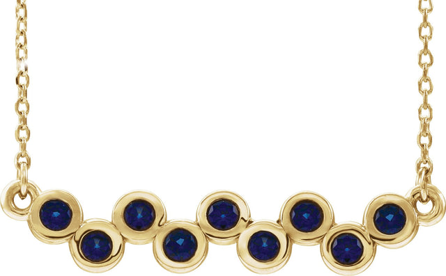 14K Gold Round Lab-Grown Blue Sapphire Bezel-Set Bar Necklace - Yellow Gold