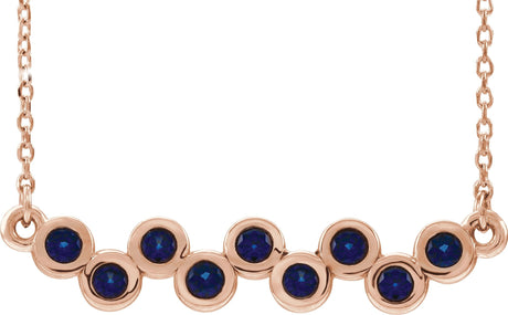 14K Gold Round Natural Blue Sapphire Bezel-Set Bar Necklace - Rose Gold