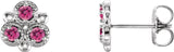 Platinum Round Natural Pink Tourmaline Three-Stone Earrings