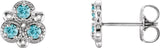 14K Gold Round Natural Blue Zircon Three-Stone Earrings - White Gold