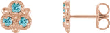14K Gold Round Natural Blue Zircon Three-Stone Earrings - Rose Gold