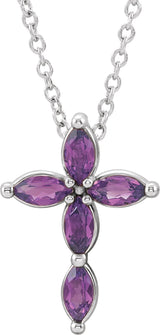 14K Gold Marquise Lab-Grown Alexandrite Cross Necklace or Pendant - White Gold