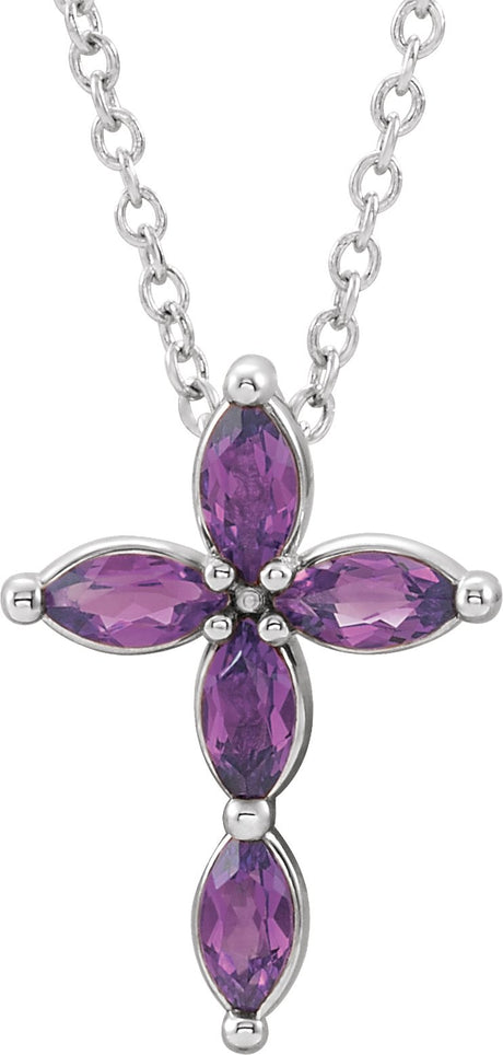 Platinum Marquise Lab-Grown Alexandrite Cross Necklace or Pendant