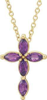 14K Gold Marquise Lab-Grown Alexandrite Cross Necklace or Pendant - Yellow Gold