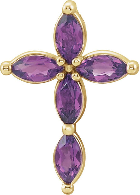 14K Gold Marquise Lab-Grown Alexandrite Cross Necklace or Pendant - Yellow Gold