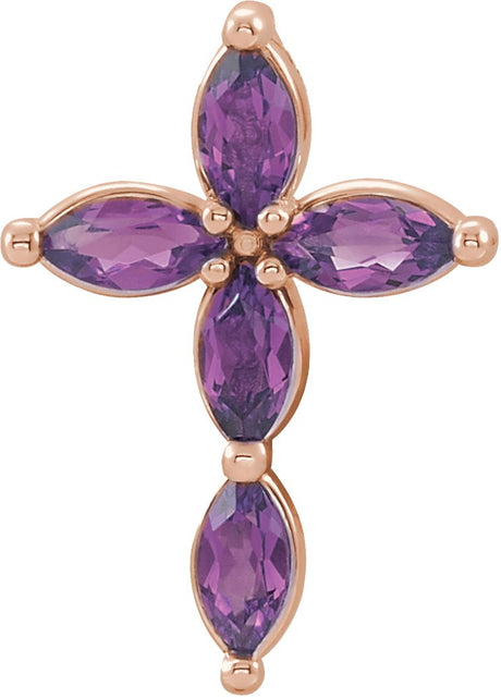 14K Gold Marquise Lab-Grown Alexandrite Cross Necklace or Pendant - Rose Gold