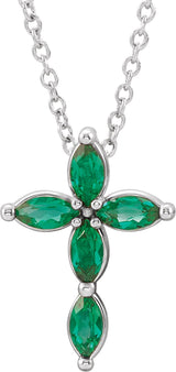 Platinum Marquise Natural Emerald Cross Necklace or Pendant