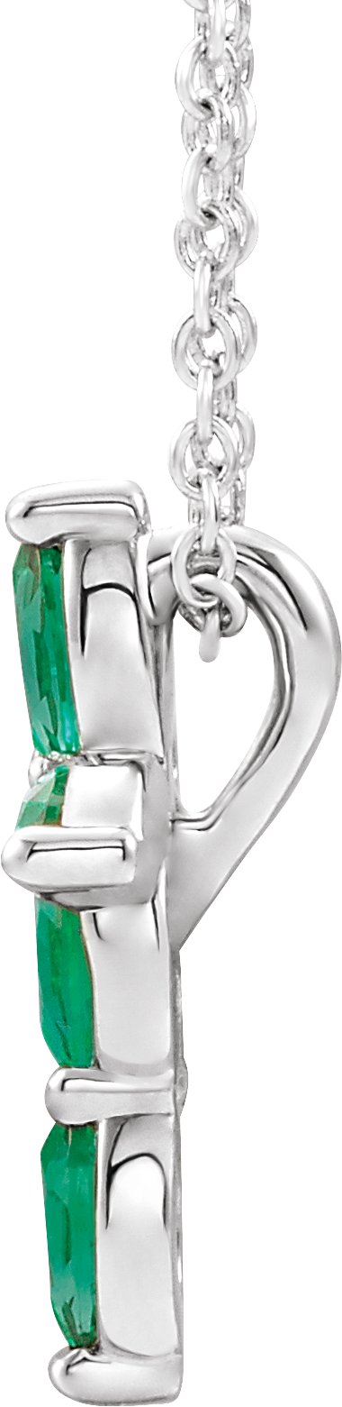 Platinum Marquise Lab-Grown Emerald Cross Necklace or Pendant - view 2