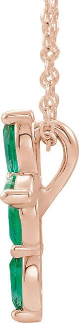 14K Gold Marquise Natural Emerald Cross Necklace or Pendant - Rose Gold - view 2