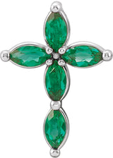 14K Gold Marquise Natural Emerald Cross Necklace or Pendant - White Gold
