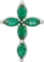 14K Gold Marquise Natural Emerald Cross Necklace or Pendant - White Gold