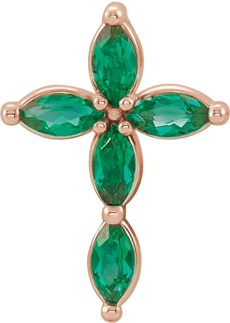 14K Gold Marquise Lab-Grown Emerald Cross Necklace or Pendant - Rose Gold
