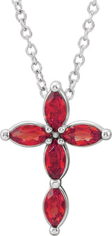 14K Gold Marquise Lab-Grown Ruby Cross Necklace or Pendant - White Gold