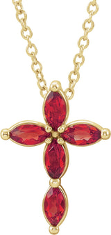 14K Gold Marquise Lab-Grown Ruby Cross Necklace or Pendant - Yellow Gold
