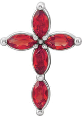 14K Gold Marquise Lab-Grown Ruby Cross Necklace or Pendant - White Gold