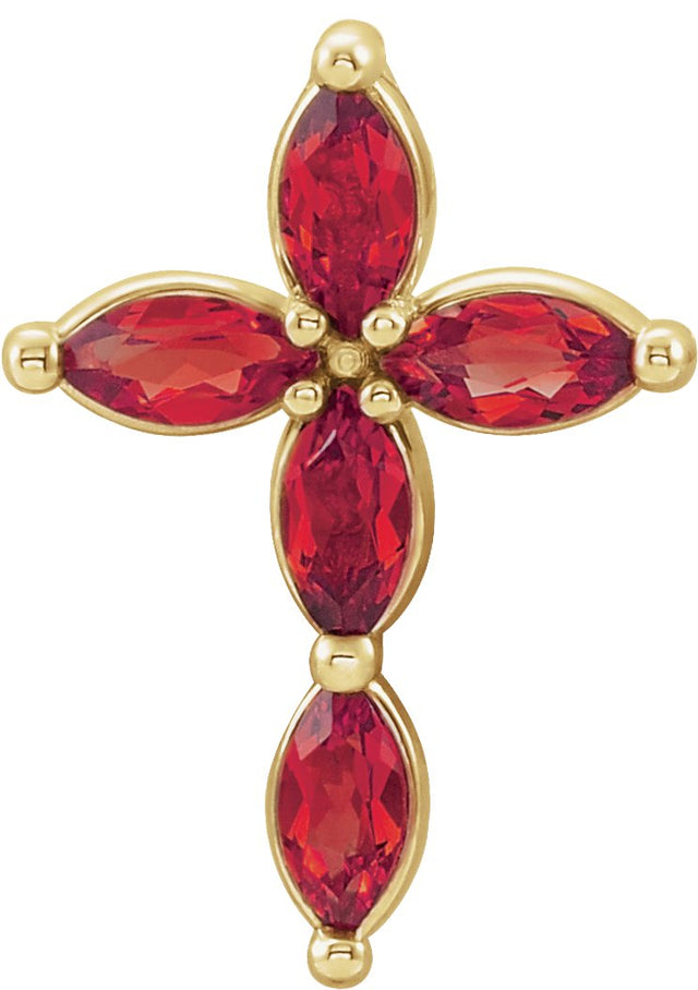14K Gold Marquise Natural Ruby Cross Necklace or Pendant - Yellow Gold
