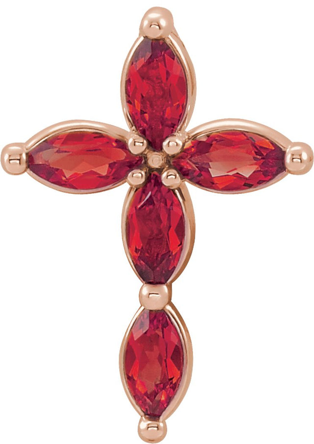 14K Gold Marquise Lab-Grown Ruby Cross Necklace or Pendant - Rose Gold