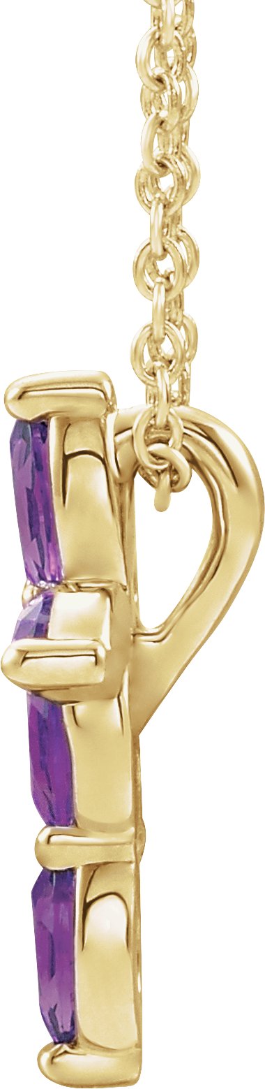 14K Gold Marquise Natural Amethyst Cross Necklace or Pendant - Yellow Gold - view 2