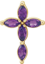 14K Gold Marquise Natural Amethyst Cross Necklace or Pendant - Yellow Gold