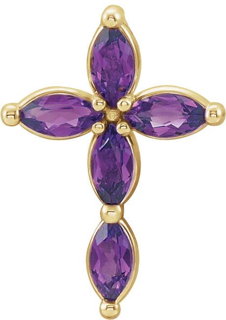 14K Gold Marquise Natural Amethyst Cross Necklace or Pendant - Yellow Gold