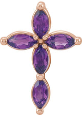 14K Gold Marquise Natural Amethyst Cross Necklace or Pendant - Rose Gold