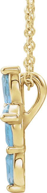 14K Gold Marquise Natural Aquamarine Cross Necklace or Pendant - Yellow Gold - view 2